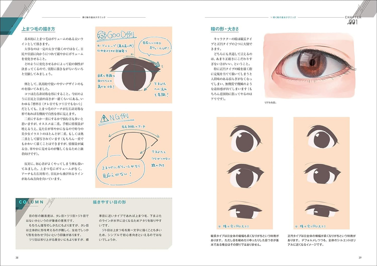 The expression shines, Techniques for drawing eyes